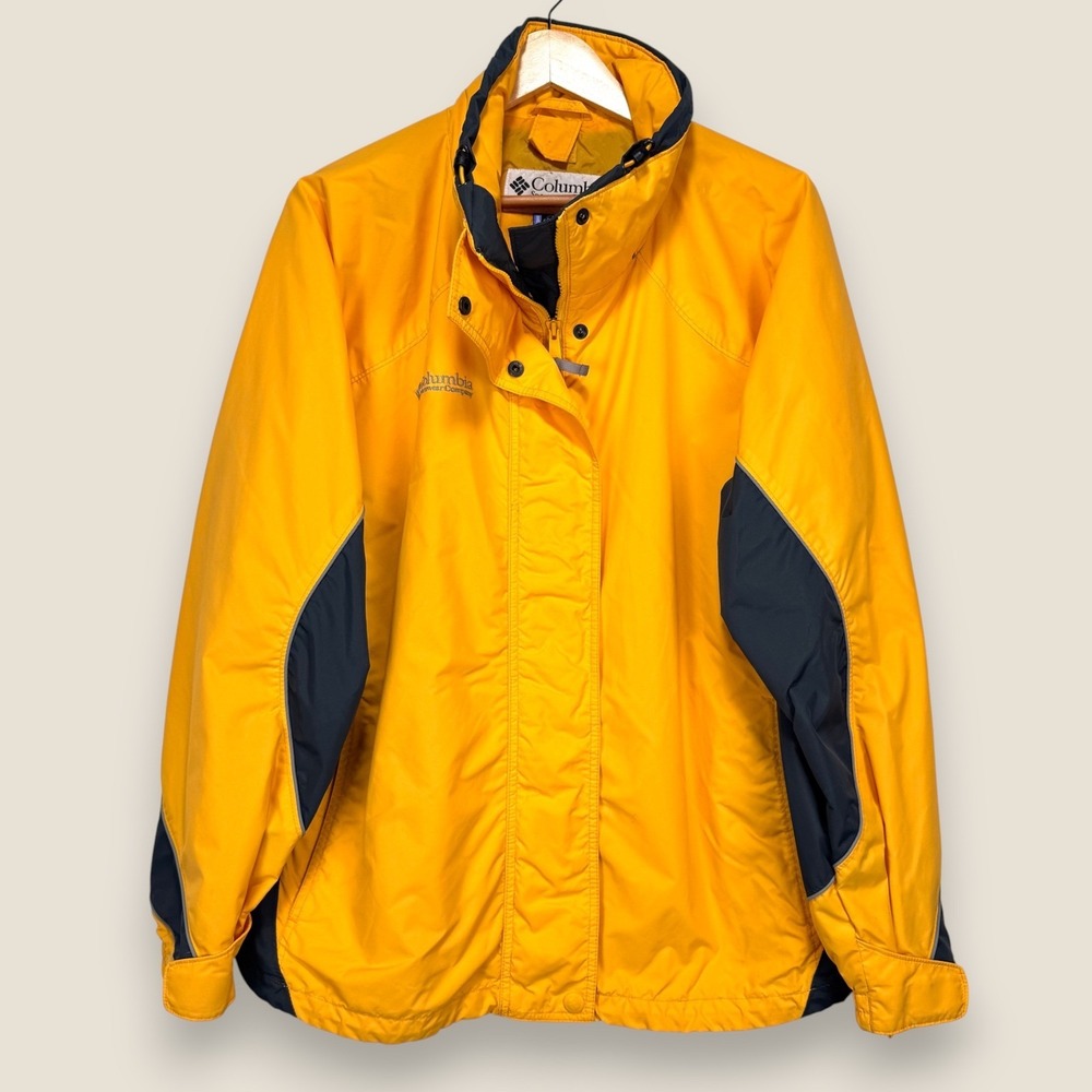Columbia Interchange Parka Shell Womens XL Yellow Black Core Waterproof Rain